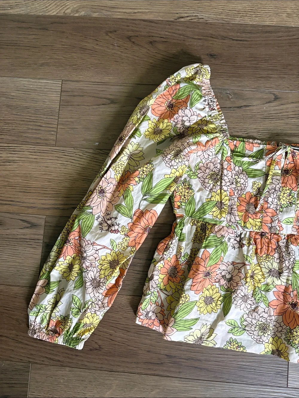 J. Crew Floral Square-Neck Peplum Blouse in White, Orange, Green